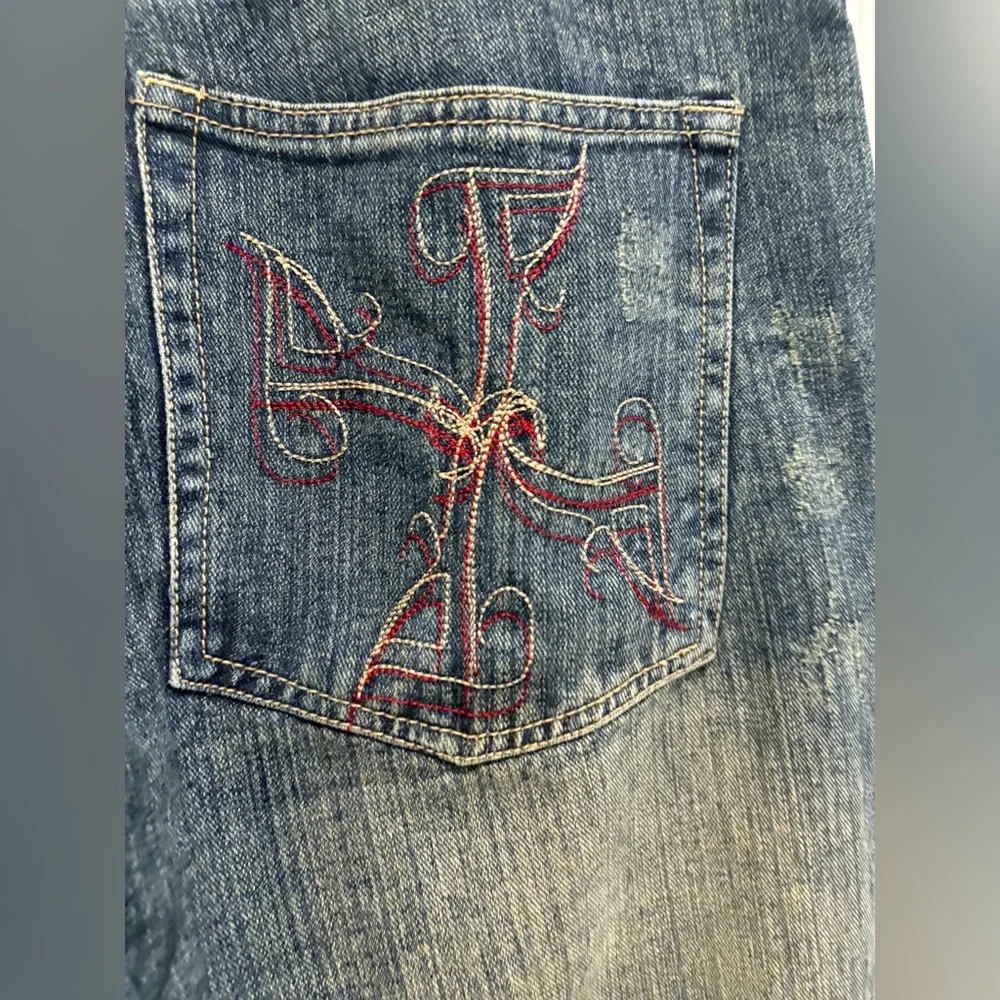 Y2K‎ Fubu The Collection Embroidered Rap Hip Hop Baggy Denim Jean Size 36x32 Men